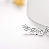 Hypoallergenic 925 Sterling Silver Ear Crawlers Cuff Earrings-Ear Climbers Earrings with Petal Leaf Crystals