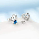 925 Sterling Silver Filigree Hollow Heart Ear Stud with Blue Cubic Zirconial Valentine Jewelry