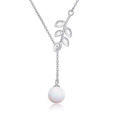 Y Lariat Necklace Sterling Silver Olive Leaf Pearl Opal Created Drop Pendant Necklace