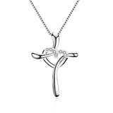 Cross Heart Pendant Women 925 Sterling Silver Polished Infinity Heart Necklace 18"