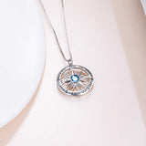 Blue Birthstone Sun Compass Necklace for Women Men Kids Go in The Direction of Your Dreams Engraved Pendant