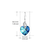 Sterling Silver Love Heart Dangle Drop Earrings with Blue Crystals