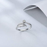 Sterling Silver Leaves Leaf Adjustable Ring for Women Size 7-8