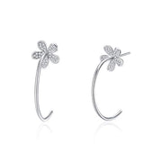 Hoop Earrings Sterling Silver Daisy Flower Hypoallergenic Stud Earrings