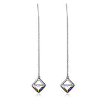 Sterling Silver Threader Crystal Earrings Long Chain Geometric Earrings Square Drop with Crystals