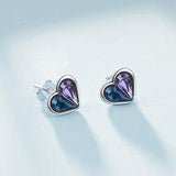 Heart Stud Earrings with Blue Purple Teardrop Crystals from Crystal,Hypoallergenic Small Earrings