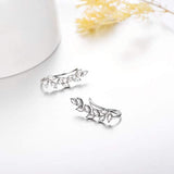 Hypoallergenic 925 Sterling Silver Ear Crawlers Cuff Earrings-Ear Climbers Earrings with Petal Leaf Crystals