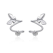 Ear Climber Crawler Wrap Earrings Butterfly Cuff Sterling Silver Hypoallergenic Stud Earrings