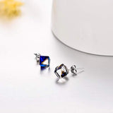 Hypoallergenic Sterling Silver Cube Stud Earrings with Blue Aurora Crystals from Crystal Valentines Day Gifts