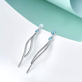 Simple Linear String Earrings with Aquamarine Crystal