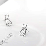 Cat Stud Earring 925 Sterling Silver Cubic Zirconial Cat Stud Earrings Jewelry for Girl Women