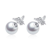 Bee Earrings Sterling Silver Pearl Double Sided Balls Tribal Jacket Stud Earrings