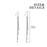 Sterling Silver Bead Dangling Long Tassel Dangle Drop Earrings