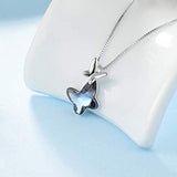 Butterfly Pendant Necklace with Blue Crystal