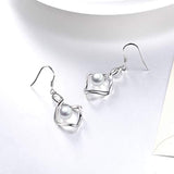 Pearl Dangle Earrings for Women Sterling Silver Twist Infinity Drop Earrings with Fishhook