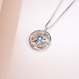 Blue Birthstone Sun Compass Necklace for Women Men Kids Go in The Direction of Your Dreams Engraved Pendant