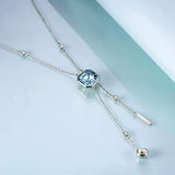 Square Crystal Necklace Birthstone Pendant Necklace with Blue Crystal,Fine Jewelry Gift for Women Girls