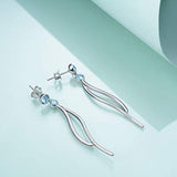 Simple Linear String Earrings with Aquamarine Crystal