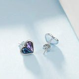 Heart Stud Earrings with Blue Purple Teardrop Crystals from Crystal,Hypoallergenic Small Earrings