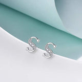 Initial Earrings in 925 Sterling Silver with Cubic Zirconial 26 Letter Alphabet Jewelry for Women Teen Girl