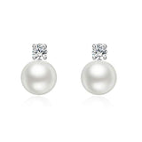 925 Sterling Silver 8mm Pearl Stub Earrings with Cubic Zircon