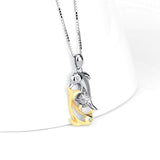 Double Dolphins Crystal Pendant Necklace with 18K Gold Overtone Sterling Silver,18"