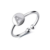 S925 Sterling Silver Cubic Zirconia 26 Initial Letters Alphabet Personalized Adjustable Ring Size for 7-8