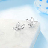 Lotus Flower Pierced Earrings Sterling Silver Chic Jacket Studs Earrings for Women Girls