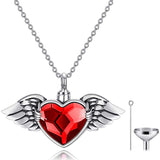 Angel Wing with Heart Urn Necklace for Ashes Sterling Silver Hold You in My Heart Cremation Memorial Keepsake Pendant with Heart Crystal