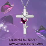 Butterfly Cross Urn Necklaces for Ashes 925 Sterling Silver Blue/Purple Crystal Butterfly Cross Necklace for Women