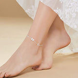 Sterling Silver Created Pearl Butterfly Jewelry Anklets for Women Birthday Gift 9"+1.5" Inches