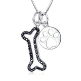 Women Silver Set Pendant Jewelry 925 Sterling Silver Two-tone Puppy Bone and Cat Paw Necklace,18"