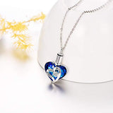 Sterling Silver Urn Necklaces for Ashes Engraved I Love You Pendant Cremation Necklace with Blue Heart Crystals Fine Memorial Jewelry