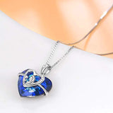 Mom & Child Necklace with Blue Heart Crystals Mothers Birthday Gifts