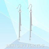 Sterling Silver Bead Dangling Long Tassel Dangle Drop Earrings