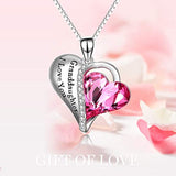 Granddaughter Grandmother Gifts - Granddaughter I Love You - Sterling Silver Heart Necklaces with Pink Crystals