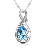 925 Sterling Silver Teardrop Pendant Necklace with Blue Crystals Jewelry