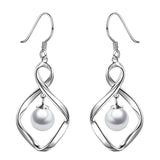 Pearl Dangle Earrings for Women Sterling Silver Twist Infinity Drop Earrings with Fishhook