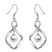 Pearl Dangle Earrings for Women Sterling Silver Twist Infinity Drop Earrings with Fishhook