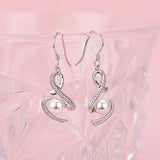 Infinity Earrings Sterling Silver Pearl Dangle Drops with Fishhook Anniversary Gifts for Women