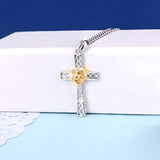 Religious Jewelry 925 Sterling Silver Two-Tone Eternal Love Heart Celtic Knot Cross Pendant Necklace