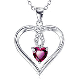 925 Sterling Silver Created Ruby Love Heart Pendant 18" Necklace