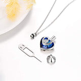 925 Sterling Silver Urn Necklaces for Ashes Engraved I Love You Pendant Cremation Necklace with Blue Heart Crystals