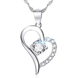 White Gold Plated Heart Necklace Sterling Silver Love Promise Jewelry for Women Wife Girlfriend Daughter Aunt (White)