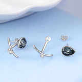 925 Sterling Silver Stud Earrings Crystal Anchor Ear Jacket Earrings Front Back 2 in 1