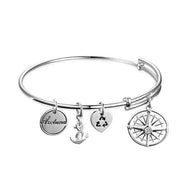 Sterling Silver Nautical Anchor and Compass Bracelets Expandable Bangles for Women