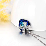 Heart Necklace with Blue Crystals Bow Jewelry Anniversary Birthday Gifts for Girls Girlfriend Wife Daughter Mom