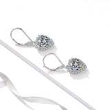 Sterling Silver Heart Cubic Zirconial Halo Cz Women Wedding Party Dangle Drop Earring