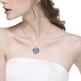 I Love You Mom 925 Sterling Silver Heart Pendant Necklace with Blue Crystals from Crystal