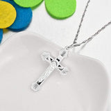 Jesus Christ Cross Necklace Sterling Silver Crucifix Cross Catholic Necklace Singapore Chain 18''